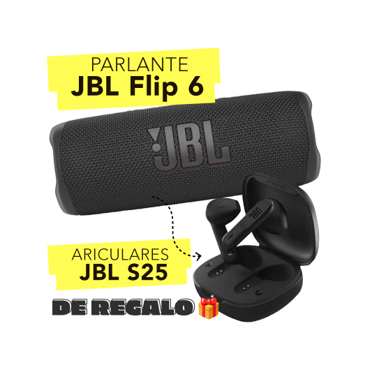 Parlante JBL Flip 6 + Auriculares S25 de REGALO
